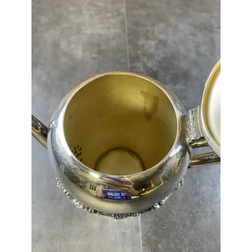 VTG Academy Silver on Copper Grapes & Vines Water Pitcher w/ attach lid